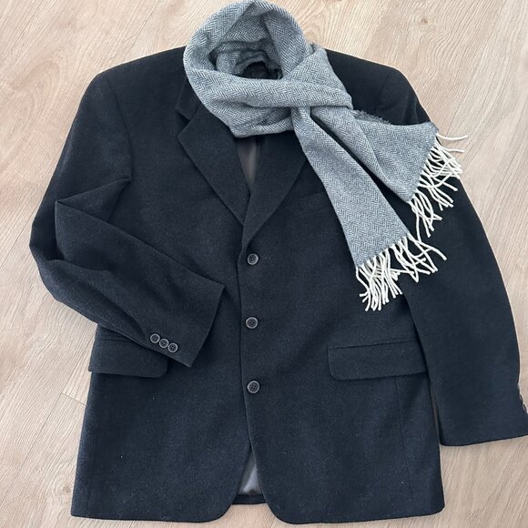 Unisex Wool Cashmere Blend Blazer Style Coat sz 40R - Marled Black - Picture 13 of 13